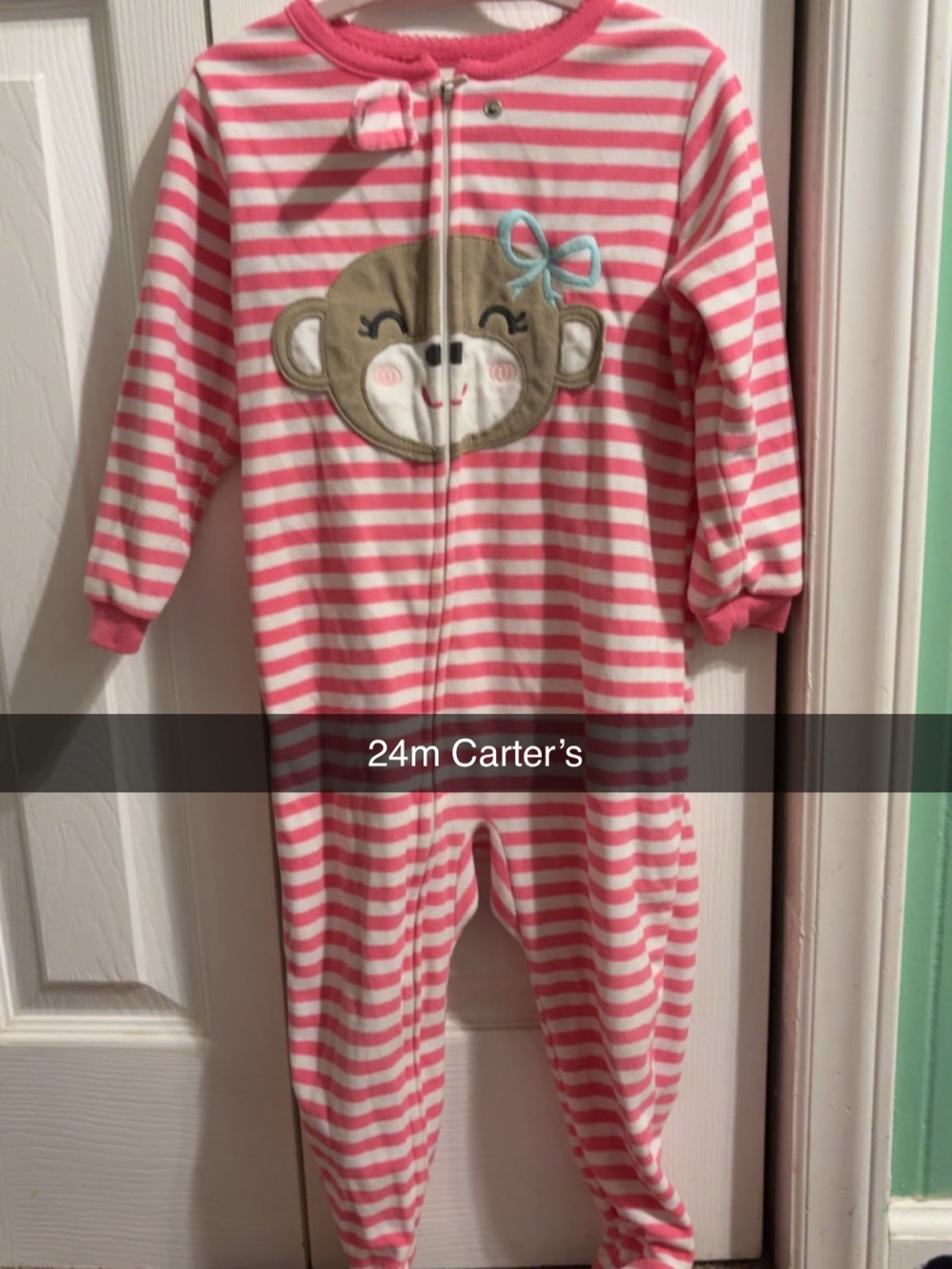 Carter's Pink and White Striped Monkey Footie Pajamas